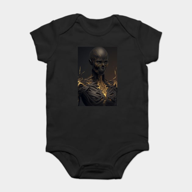 The Dark Elegance of Golden Fissures: A Demon Skull Bedecked in Splendor Baby Bodysuit by Darksavage
